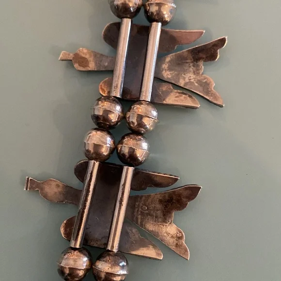 Silver Handmade Vintage Squash Blossom Necklace, Bracelet, Ring - Picture 14 of 16